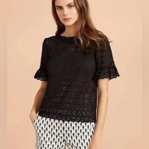 Brooks Brothers black eyelet cotton short sleeve blouse size 10